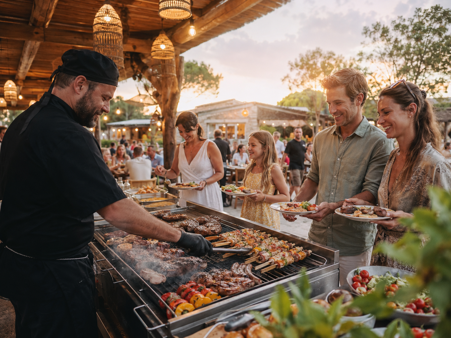 Repas convivial en village vacances