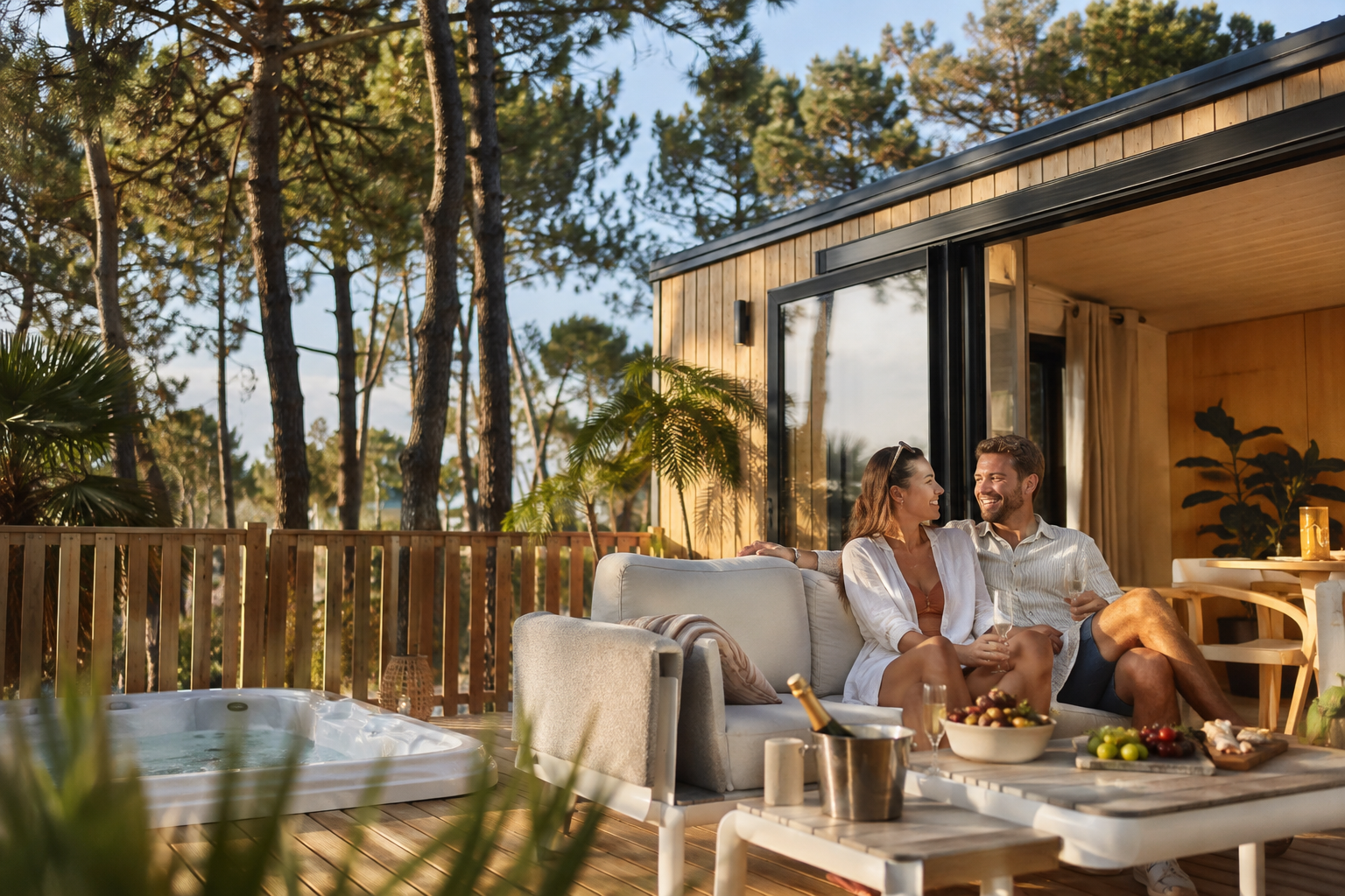 Terrasse et spa privatif d'un cottage touristique premium en Provence